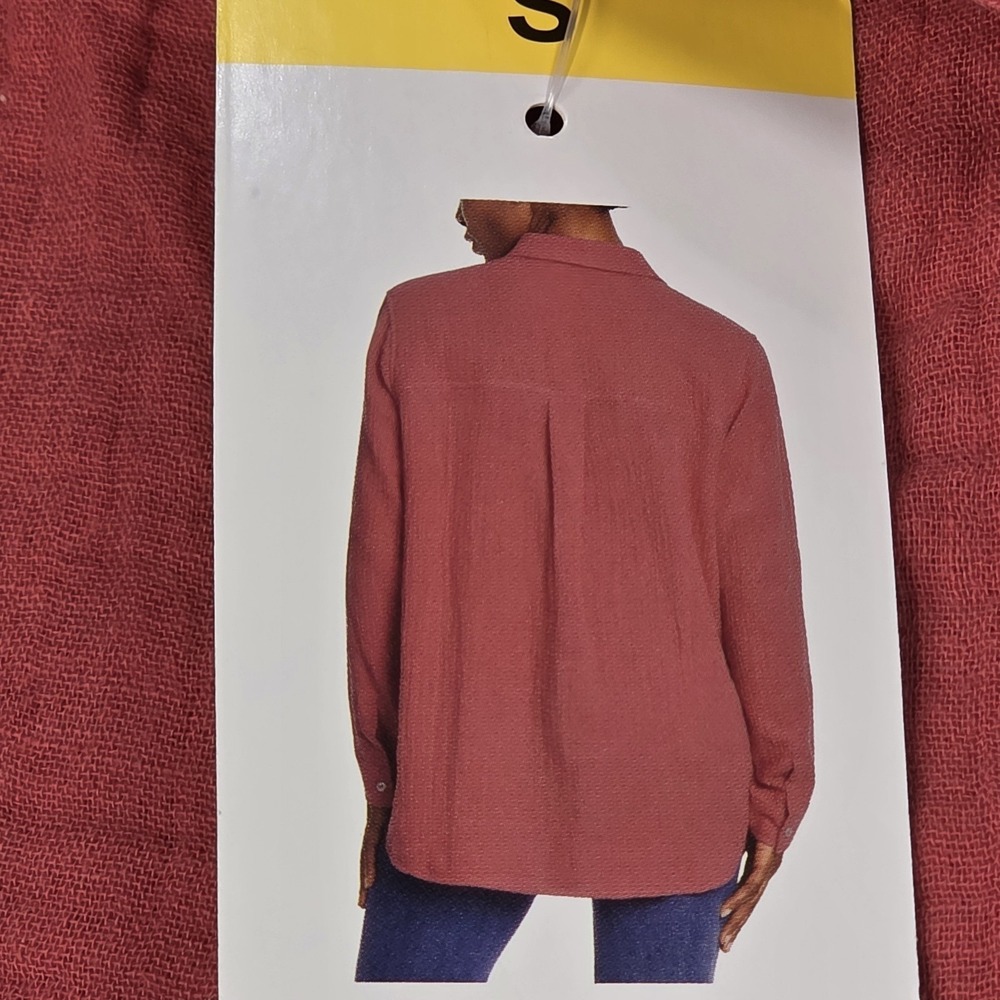 Jessica Simpson Women's Collared Relaxed Loose Fit Shirt, Coral Red, Size S - Picture 9 of 9